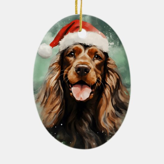 Cocker Spaniel Weihnachtsmalerei Kunstwerk Keramik Ornament (Hinten)