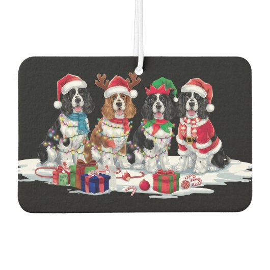 Cocker Spaniel Weihnachtsmannmütze gegen Elfen Wei Autolufterfrischer (Vorderseite)