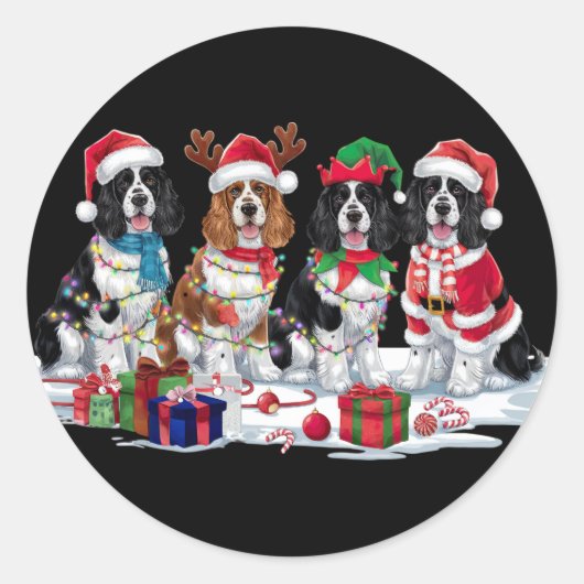 Cocker Spaniel Weihnachtsmannmütze gegen Elfen Wei Runder Aufkleber (Vorderseite)