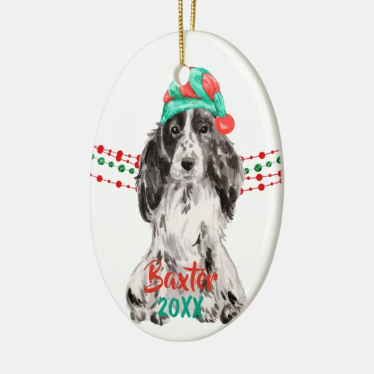 Cocker Spaniel Weihnachtsmannmütze Holiday String Keramik Ornament (Links)