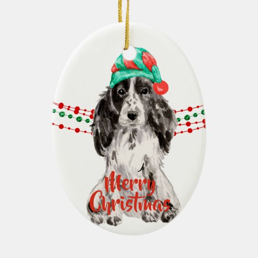 Cocker Spaniel Weihnachtsmannmütze Holiday String Keramik Ornament (Hinten)