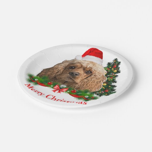 Cocker Spaniel Weihnachtspapier-Teller Pappteller (Schrägansicht)