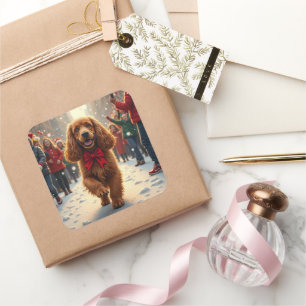 Cocker Spaniel Weihnachtsparade Feiertagsmalerei Quadratischer Aufkleber