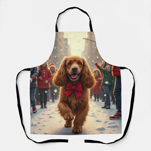 Cocker Spaniel Weihnachtsparade Feiertagsmalerei Schürze (Vorderseite)