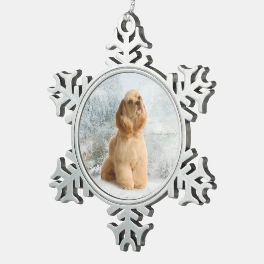 Cocker Spaniel Weihnachtsschmuck Schneeflocken Zinn-Ornament (Rechts)