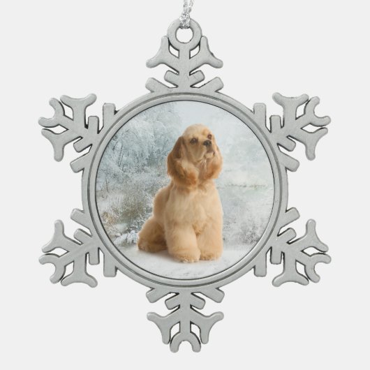 Cocker Spaniel Weihnachtsschmuck Schneeflocken Zinn-Ornament (Vorderseite)