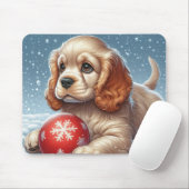 Cocker Spaniel Welpe auf Schnee mit einer Kugel Mousepad (Mit Mouse)