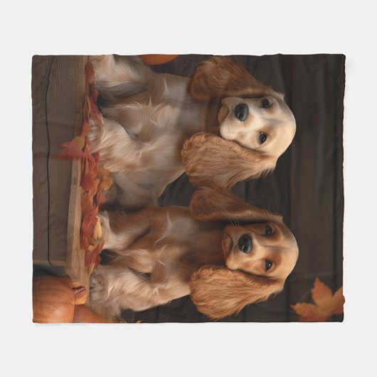 Cocker Spaniel Welpe Autumn Delight Pumpkin Fleecedecke (Vorderseite (Horizontal))