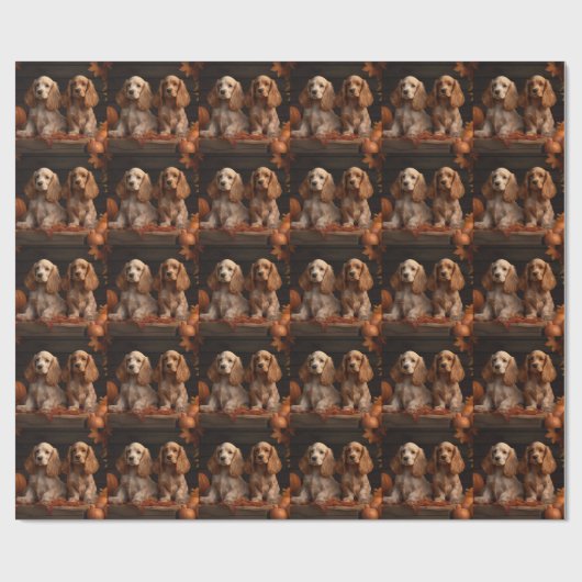 Cocker Spaniel Welpe Autumn Delight Pumpkin Geschenkpapier (Flach)