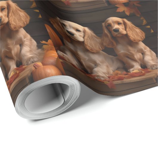 Cocker Spaniel Welpe Autumn Delight Pumpkin Geschenkpapier (Rolleneckpunkt)