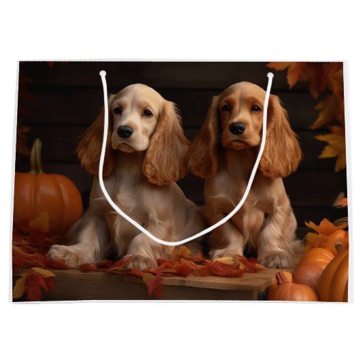 Cocker Spaniel Welpe Autumn Delight Pumpkin Große Geschenktüte (Vorderseite)
