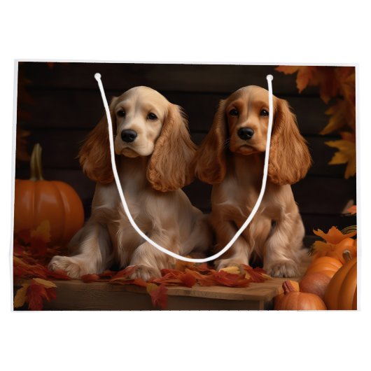 Cocker Spaniel Welpe Autumn Delight Pumpkin Große Geschenktüte (Rückseite)