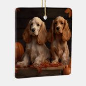 Cocker Spaniel Welpe Autumn Delight Pumpkin Keramikornament (Rechts)