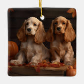 Cocker Spaniel Welpe Autumn Delight Pumpkin Keramikornament (Vorderseite)