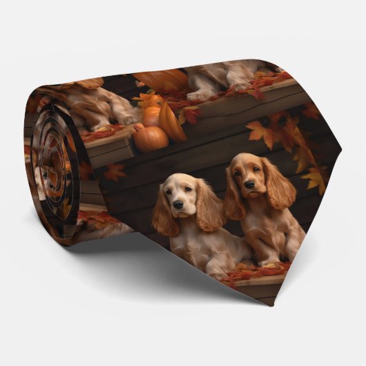 Cocker Spaniel Welpe Autumn Delight Pumpkin Krawatte (Gerollt)