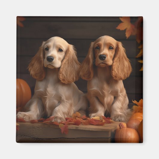 Cocker Spaniel Welpe Autumn Delight Pumpkin Magnet (Vorne)