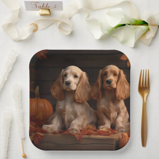 Cocker Spaniel Welpe Autumn Delight Pumpkin Pappteller (Hochzeit)