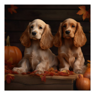 Cocker Spaniel Welpe Autumn Delight Pumpkin Poster