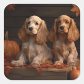 Cocker Spaniel Welpe Autumn Delight Pumpkin Quadratischer Aufkleber (Vorderseite)
