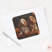 Cocker Spaniel Welpe Autumn Delight Pumpkin Quadratischer Aufkleber (Umschlag)