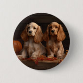 Cocker Spaniel Welpe Herbstfreude Kürbis Button (Vorderseite)