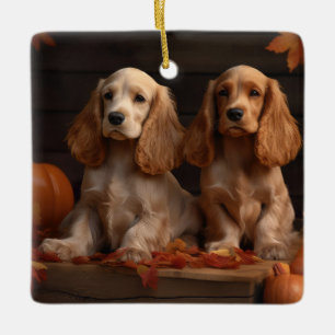 Cocker Spaniel Welpe Herbstfreude Kürbis Keramikornament