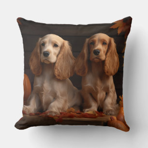 Cocker Spaniel Welpe Herbstfreude Kürbis Kissen