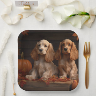 Cocker Spaniel Welpe Herbstfreude Kürbis  Pappteller