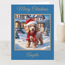 Cocker Spaniel Welpe spielen im Schnee Karte