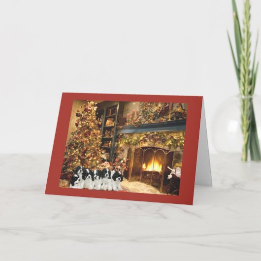 Cocker Spaniel Welppies Fireplace Weihnachtskarte Feiertagskarte (Vorderseite)