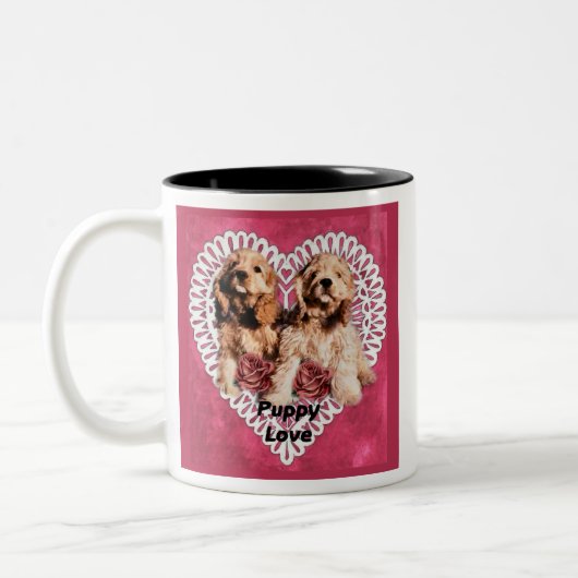 Cocker Spaniel Welppies Valentines Zweifarbige Tasse (Links)