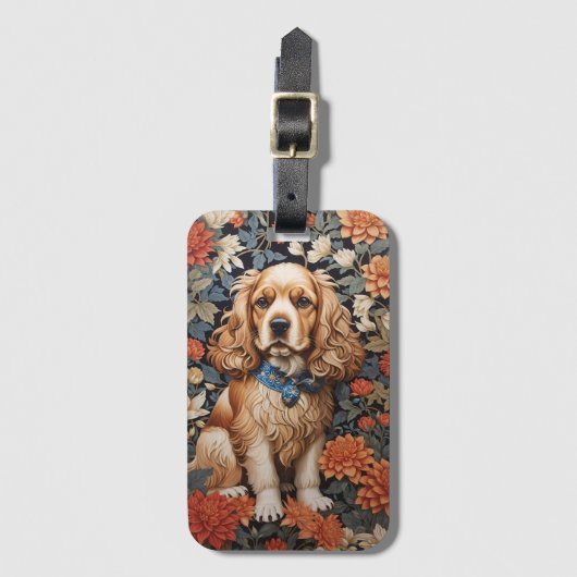 Cocker Spaniel William Morris Inspirierte Floral Gepäckanhänger (Vorderseite Vertikal)