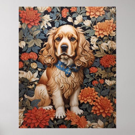 Cocker Spaniel William Morris Inspirierte Floral Poster (Vorne)