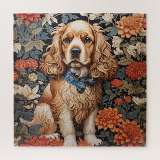 Cocker Spaniel William Morris Inspirierte Floral Puzzle (Vertikal)