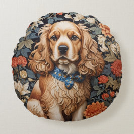 Cocker Spaniel William Morris Inspirierte Floral Rundes Kissen