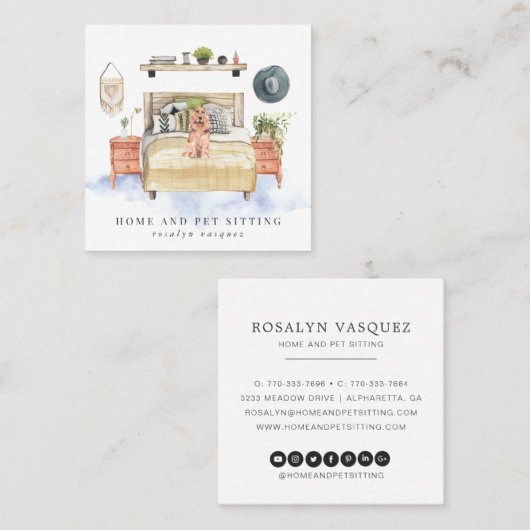 Cocker Spaniel | Zuhause- und Haustiersitzungen Quadratische Visitenkarte (Vorne/Hinten)