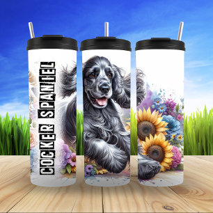 Cocker Spaniels sonnige Blütenfülle Thermosbecher