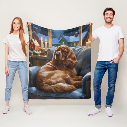 Cocker Spanier mit Weihnachts-Lichterfest Fleecedecke (Beispiel)