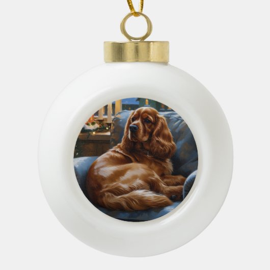 Cocker Spanier mit Weihnachts-Lichterfest Keramik Kugel-Ornament (Vorderseite)