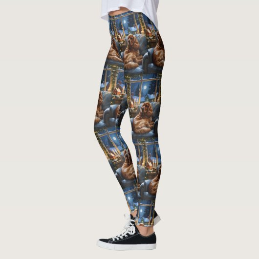 Cocker Spanier mit Weihnachts-Lichterfest Leggings (Links)
