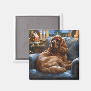 Cocker Spanier mit Weihnachts-Lichterfest Magnet