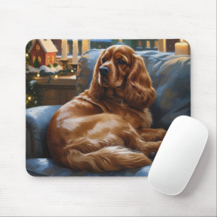 Cocker Spanier mit Weihnachts-Lichterfest Mousepad