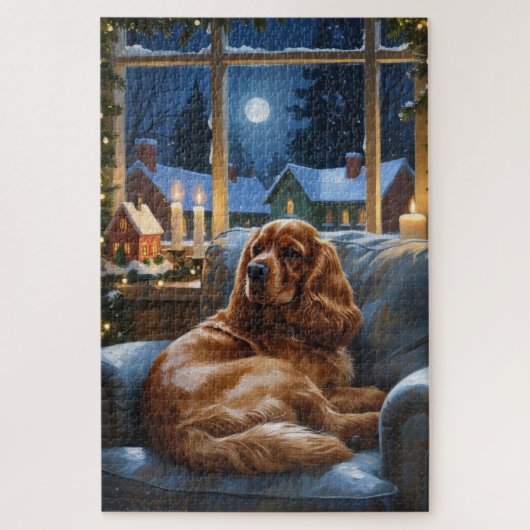 Cocker Spanier mit Weihnachts-Lichterfest Puzzle (Vertikal)