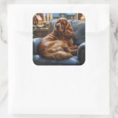 Cocker Spanier mit Weihnachts-Lichterfest Quadratischer Aufkleber (Tasche)