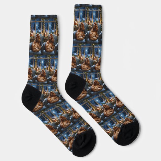 Cocker Spanier mit Weihnachts-Lichterfest Socken (Rechts)