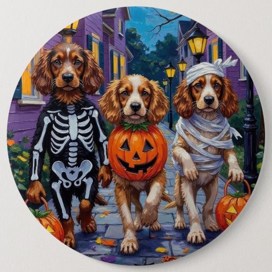 Cocker Spanierhunde Trick-or-Treating zu Halloween Button (Vorderseite)
