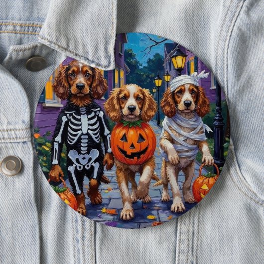 Cocker Spanierhunde Trick-or-Treating zu Halloween Button (Beispiel)