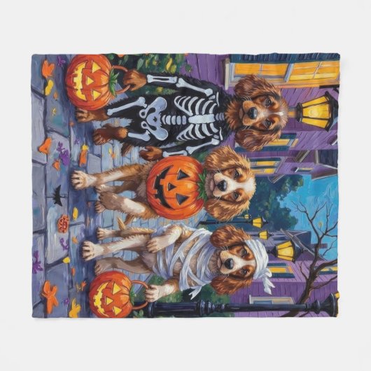 Cocker Spanierhunde Trick-or-Treating zu Halloween Fleecedecke (Vorderseite (Horizontal))