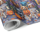 Cocker Spanierhunde Trick-or-Treating zu Halloween Geschenkpapier (Rolleneckpunkt)