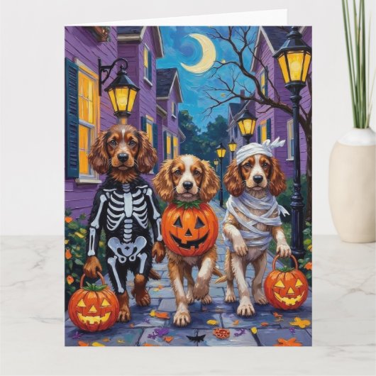 Cocker Spanierhunde Trick-or-Treating zu Halloween Karte (Vorderseite)